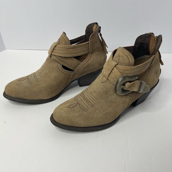 Ariat Dulce Ankle Boots Leather Western Brown Buckle Heel Women’s size 8.5B - Picture 3 of 14